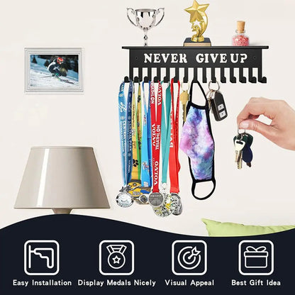Sports Medal Display Rack – Metal Hanger Holder Organizer for Football, Basketball, Volleyball, and Ribbon Medals