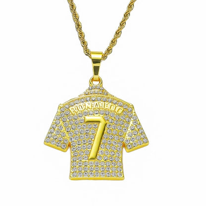 HNSP Cristiano Ronaldo CR7 Jersey Pendant Necklace – Full Zircon Chain for Men & Soccer Fans
