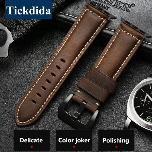 High-Quality Leather Apple Watch Band for Men – Compatible with Series 10/9/8/7/SE/Ultra, 49mm/45mm/44mm/42mm/40mm/41mm