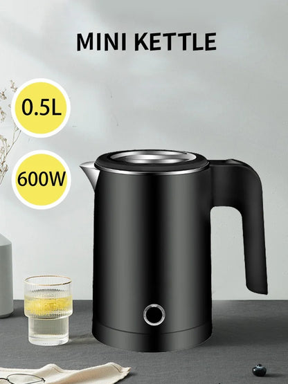 500ML Stainless Steel Portable Electric Kettle — Travel Water Boiler Pot for Hotel, Home, Kitchen, Tea, and Coffee
