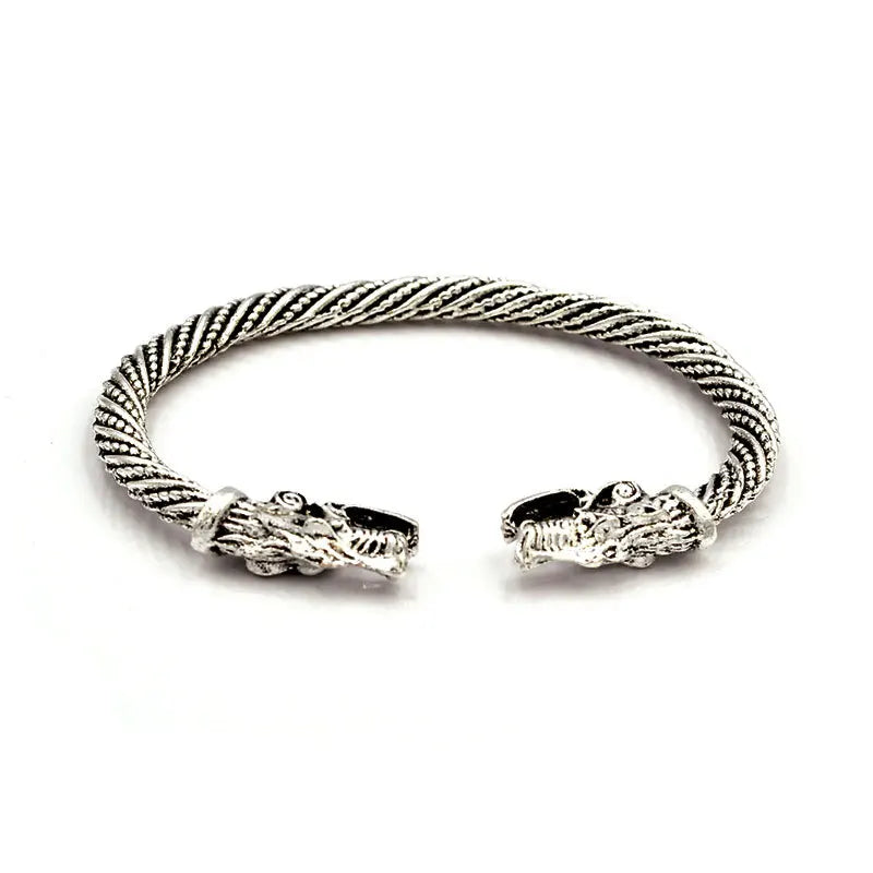 Vintage Viking Double-Headed Wolf Bracelet – Adjustable Twist Design Men's Fashion Punk Jewelry Accessory