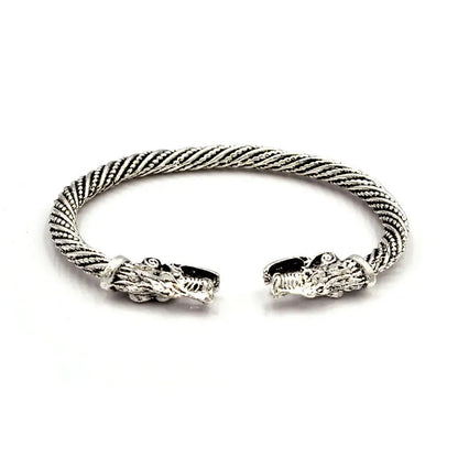 Vintage Viking Double-Headed Wolf Bracelet – Adjustable Twist Design Men's Fashion Punk Jewelry Accessory