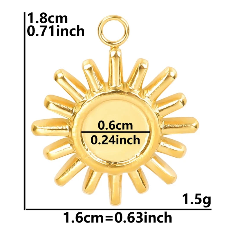 6pcs Real Gold-Plated Sun Charms - Stainless Steel Jewelry Making Pendants, Heart, Moon & Sunshine Design