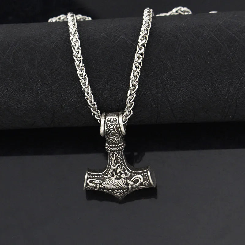 Thor Hammer Viking Necklace – Mjolnir Norse Amulet Pendant for Men, Punk Scandinavian Jewelry with Metal Chain
