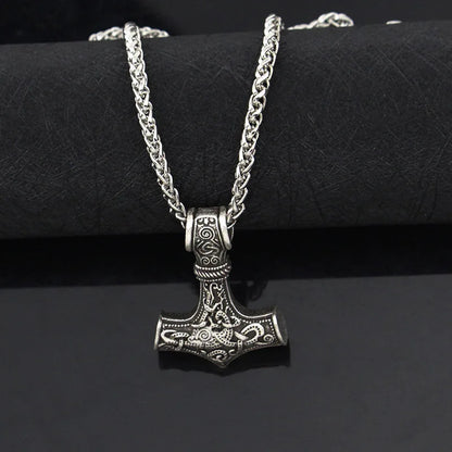Thor Hammer Viking Necklace – Mjolnir Norse Amulet Pendant for Men, Punk Scandinavian Jewelry with Metal Chain