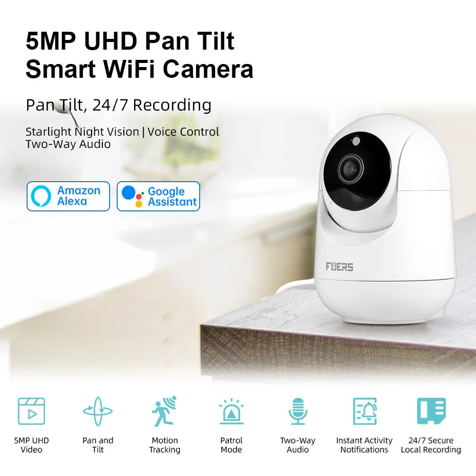 FUERS 5MP HD Indoor WiFi Security Camera – Baby Monitor & Pet Camera with Motion Detection, Tuya Smart Home & Alexa Compatible