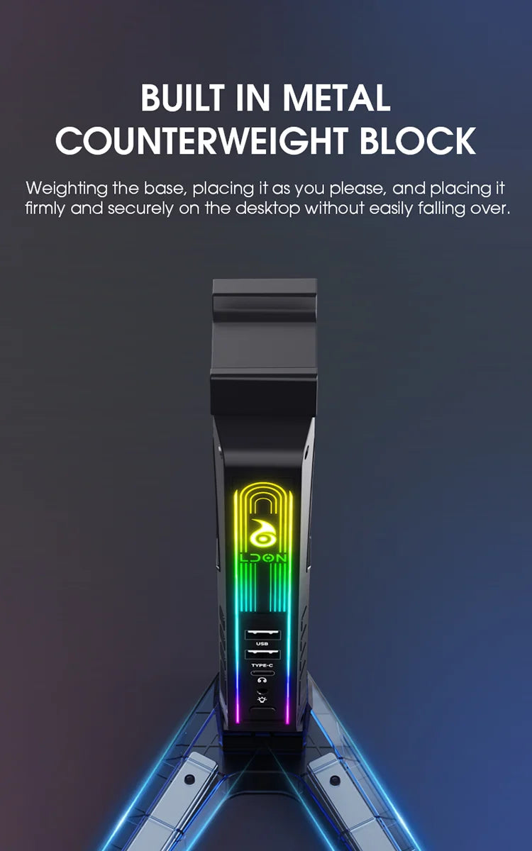 RGB Gaming Headset Stand – LED USB Charging Dock with Sound-Activated Lights & 11 Modes