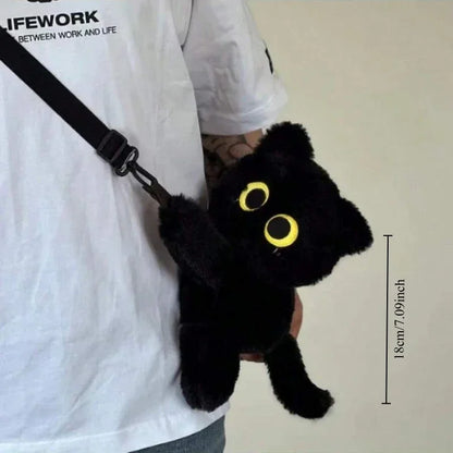 Black Cat Plush Backpack – Kawaii Kitten Doll Shoulder Bag with Large Capacity & Soft Toy Design