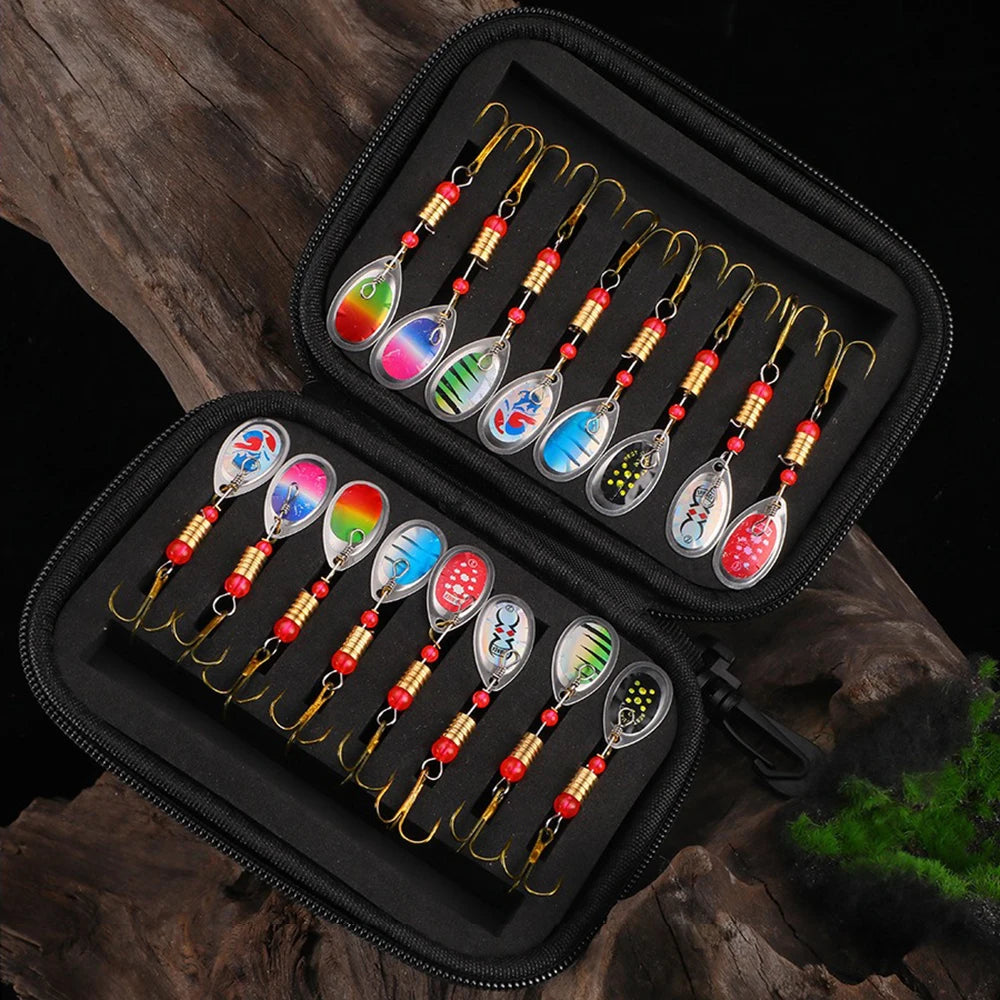 16PCS Metal Spinnerbait Lure Set with Carry Bag — Artificial Fishing Lures for Pike, Bass & Trout