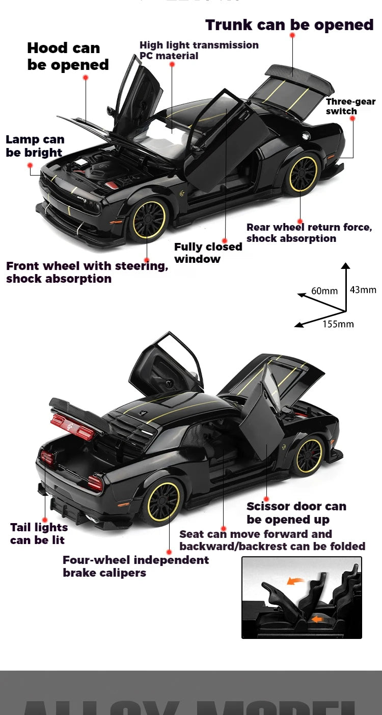 1:32 Dodge Challenger SRT Hellcat Redeye Diecast Model – V8 Alloy Metal American Muscle Sports Car Collectible