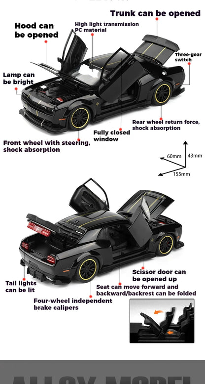 1:32 Dodge Challenger SRT Hellcat Redeye Diecast Model – V8 Alloy Metal American Muscle Sports Car Collectible