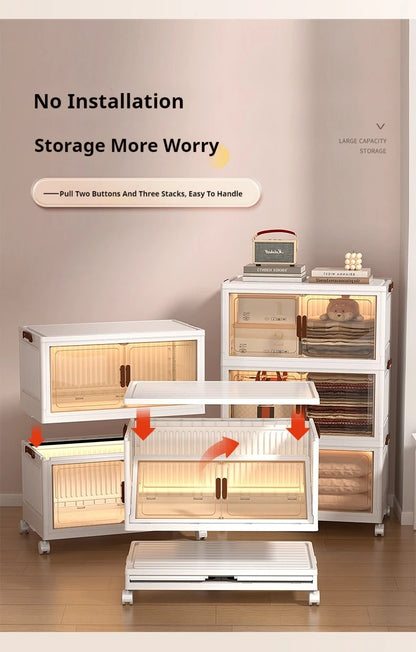 2025 Folding Living Room Cabinet – Multifunction Rolling Closet Organizer with Large Capacity Storage