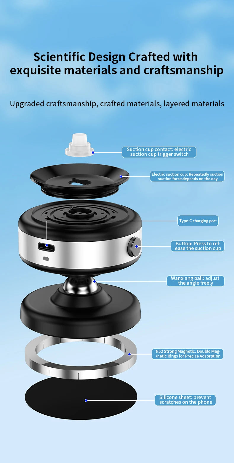 360° Magnetic Car Phone Holder – Aluminum Alloy Vacuum Adsorption Mount for iPhone & Smartphones