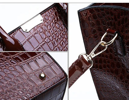 Luxury Vintage Crocodile Pattern Handbag – Women’s Large Leather Tote & Shoulder Bag