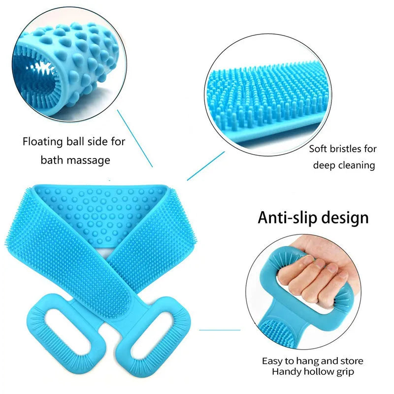 Body Silicone Brush - Exfoliating Sponge for Gentle Shower Scrub, Back Brush, and Stain Removal Bath Belt - Bathroom Clean Tool