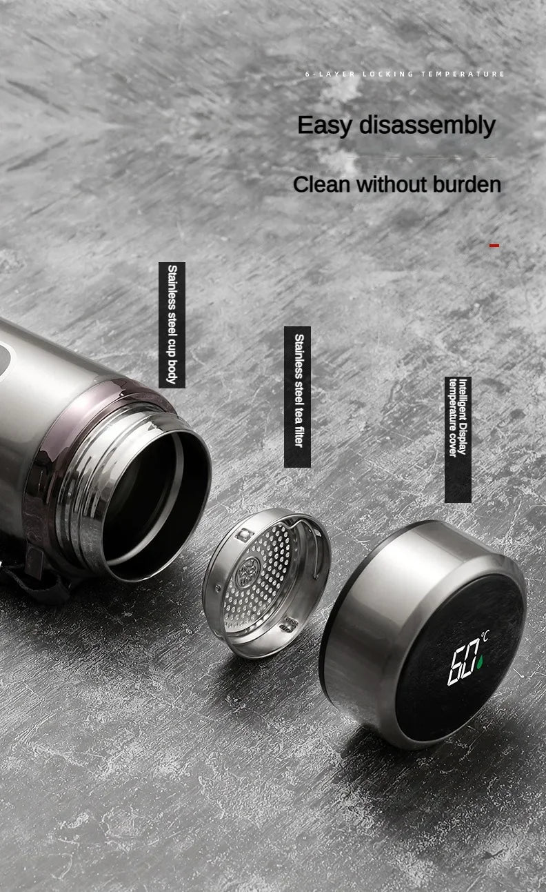 Stainless Steel Thermos Bottle 500ML-1L with LED Temperature Display - SUS304 Vacuum Flask for Tea and Water, Portable Travel Cup
