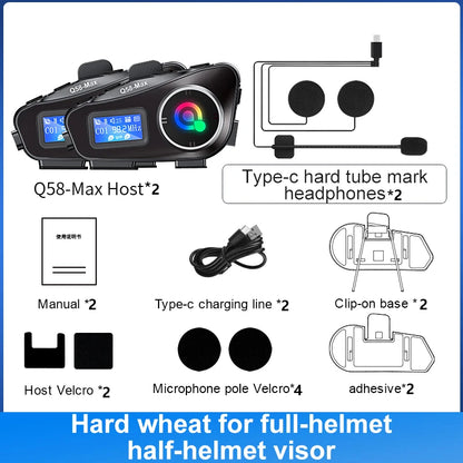 Q58 Max Motorcycle Helmet Bluetooth Intercom – IP65 Waterproof, 500M Range, Multi-Scene Music Sharing