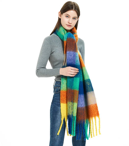 2025 Women's Winter Thick Cashmere Scarf – Warm Pashmina Shawl with Rainbow Tassels & Wraps