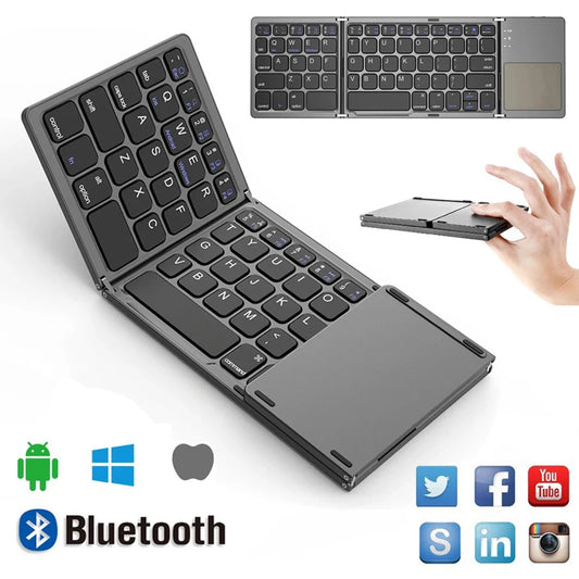 Mini Folding Bluetooth Wireless Keyboard | Portable Universal Foldable Keyboard with Touchpad | Compatible with Windows, Android, iOS Tablet, iPad