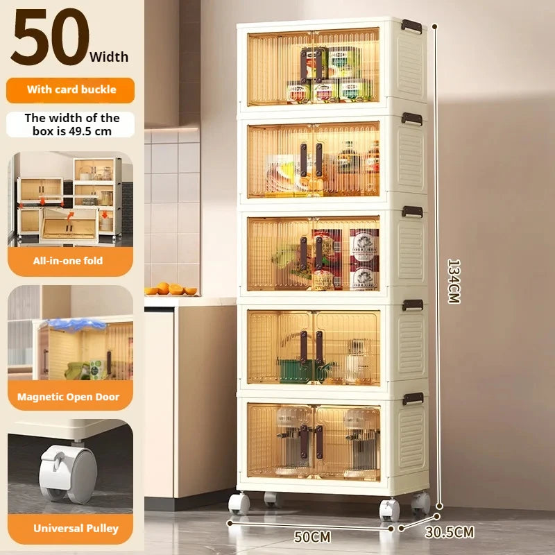 2025 Folding Living Room Cabinet – Multifunction Rolling Closet Organizer with Large Capacity Storage