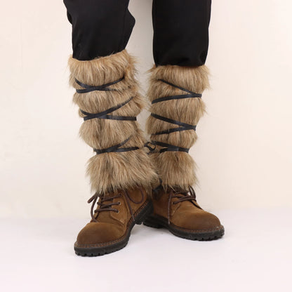 Men's Medieval Imitation Fur Leggings – Warm Furry Boots Cosplay for Vikings, Dress-Up & Personality Accessories