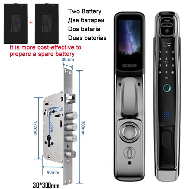 WiFi Tuya APP Face Recognition Smart Door Lock – Camera, Video Call, Voice Intercom & Automatic Digital Lock