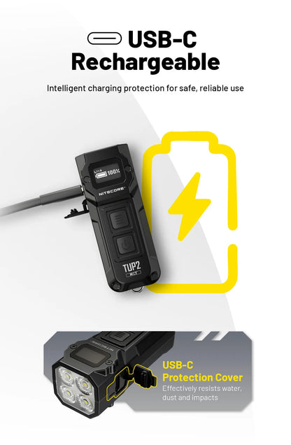 NITECORE TUP2 Mini EDC Keychain Flashlight – USB-C Rechargeable 1200 Lumen for Camping