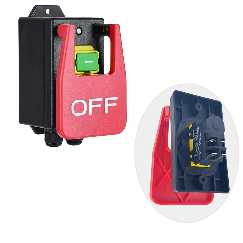 Single Phase Safety Zero Voltage Switch with Plug - Machine Switch for Quick Power Off on Lathe, Milling Table, Cutter (220V-250VAC)