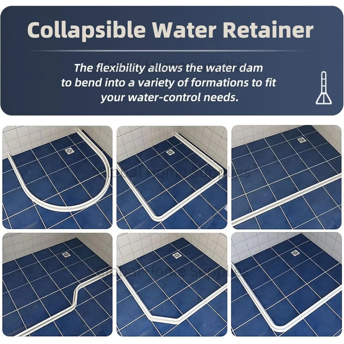 Upgraded 4” / 10cm Collapsible Shower Threshold Water Dam – Bathroom Barrier for Dry & Wet Separation