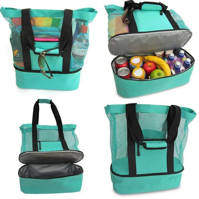 Women’s Waterproof Picnic & Beach Tote Bag – Double Layer Transparent Mesh Insulated Shopping Bag