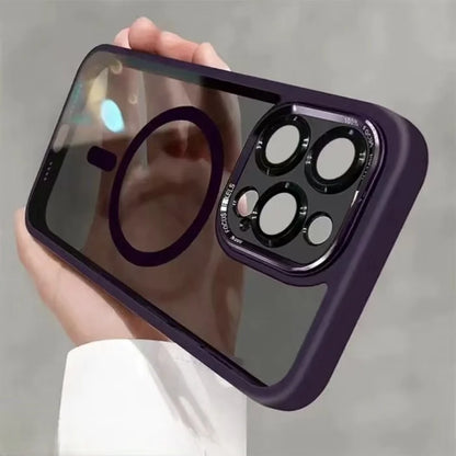 Luxury Magnetic Metal Lens Case – Hard Clear Protective Cover for iPhone 16, 15, 14, 13, 12, 11 Pro Max with Wireless Charging