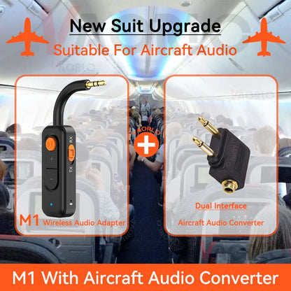 Bluetooth 5.4 Audio Transmitter Receiver – 3.5mm AUX HiFi Stereo Wireless Adapter with Mic for Car, Airplane, TV, PC & Headphones