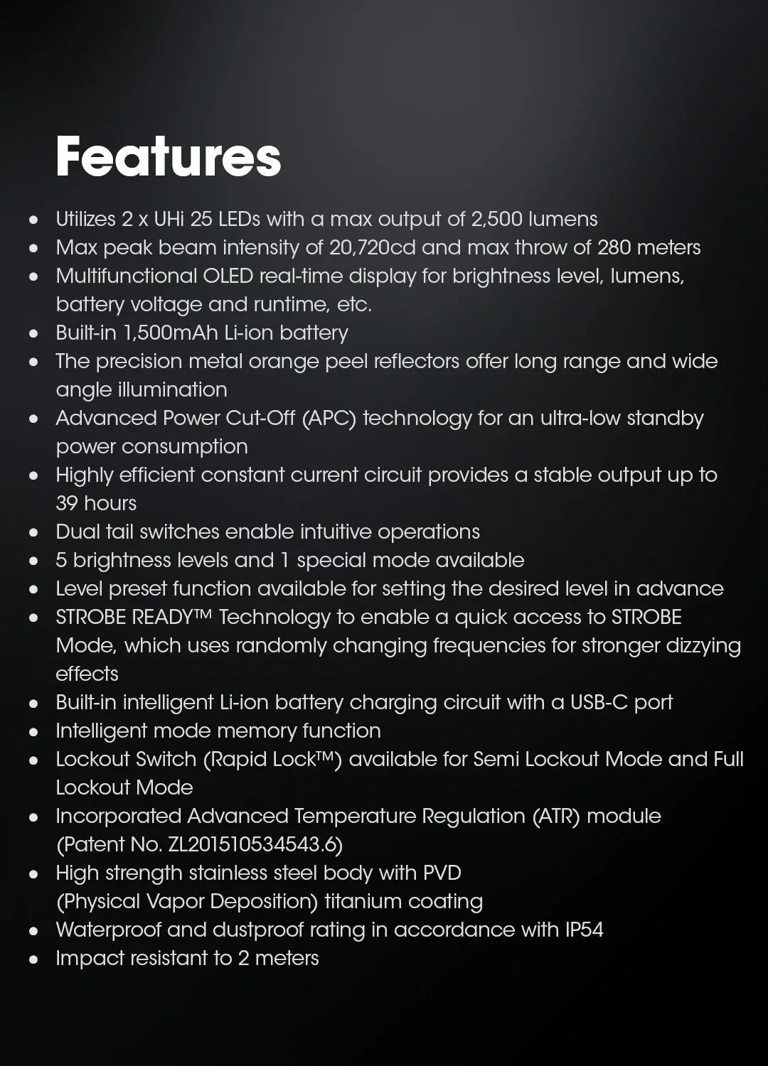 NITECORE EDC23 Tactical Flashlight – 2500LM Portable Emergency Work Light for Camping, Climbing & Outdoor Search