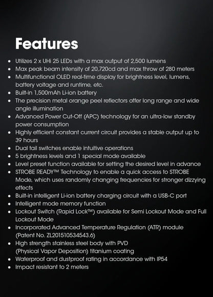 NITECORE EDC23 Tactical Flashlight – 2500LM Portable Emergency Work Light for Camping, Climbing & Outdoor Search