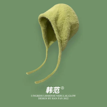 Y2K Cute Beanie Hat – Warm Japanese Knit for Autumn & Winter, Ear Protection, Tie Pullover Cap for Men & Women