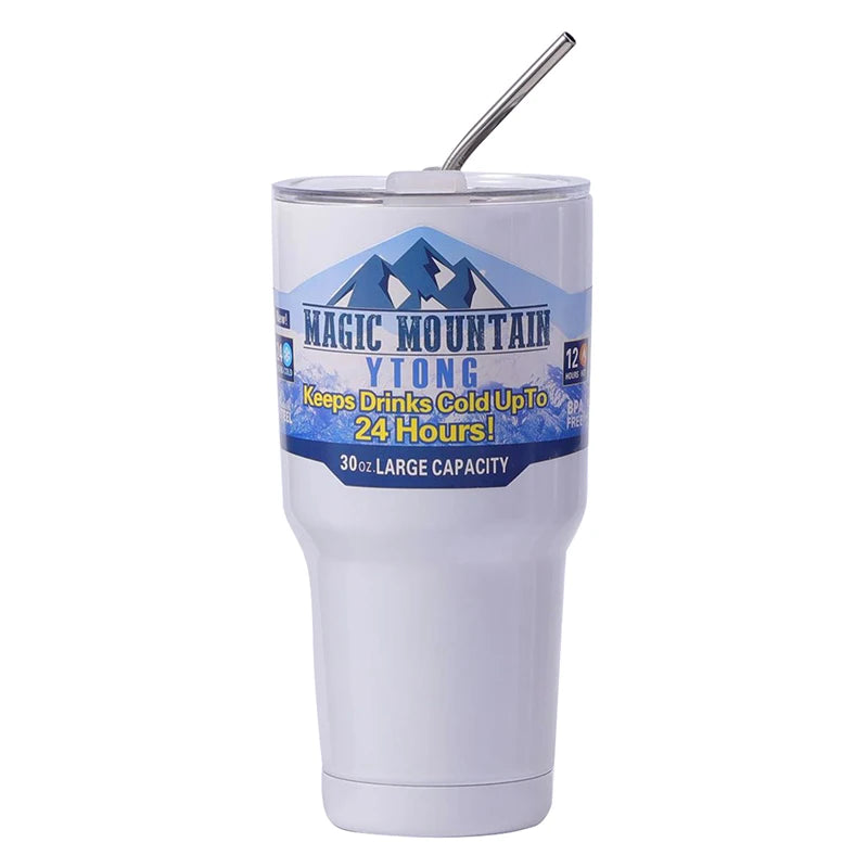 Magic Stainless Steel Thermos Cup with Straw – Vacuum Insulated Ice Coffee Travel Bottle for Car, Outdoor & Mountain Use