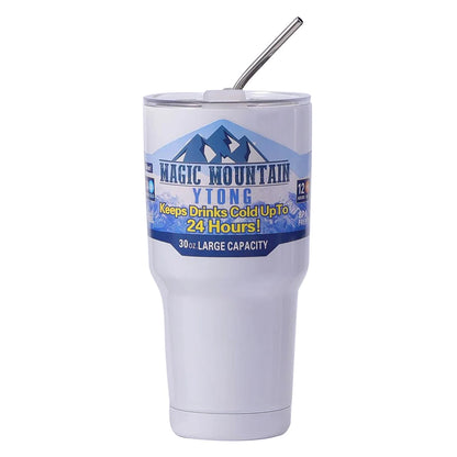 Magic Stainless Steel Thermos Cup with Straw – Vacuum Insulated Ice Coffee Travel Bottle for Car, Outdoor & Mountain Use