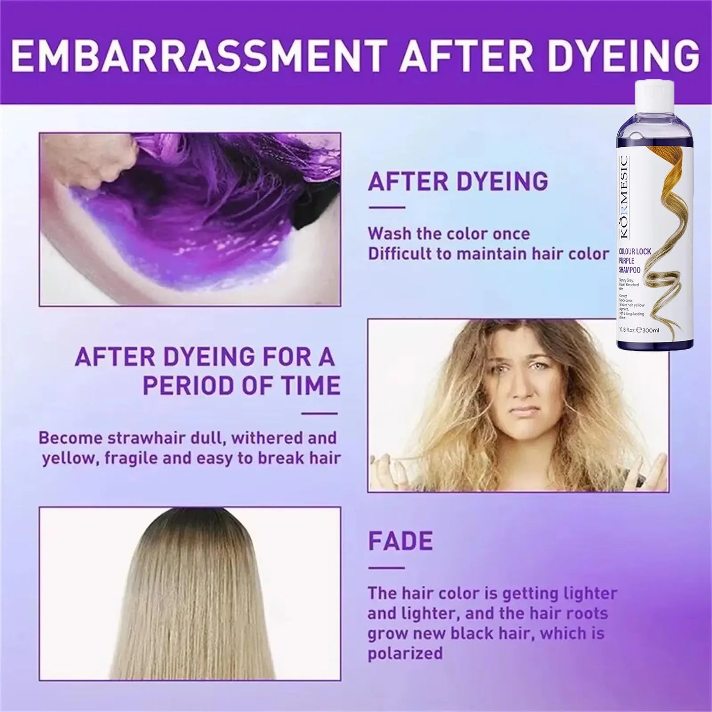 300ml Purple Color Fixing Shampoo – Long-Lasting Hair Dye, Gray Coverage, Fade Yellow After Bleach, Non-Irritating Hair Care
