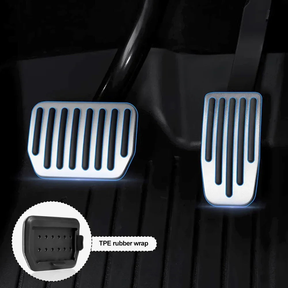 Tesla Model Y/3 Highland Foot Pedal Pads – Non-Slip Aluminum Accelerator, Brake & Rest Performance Covers