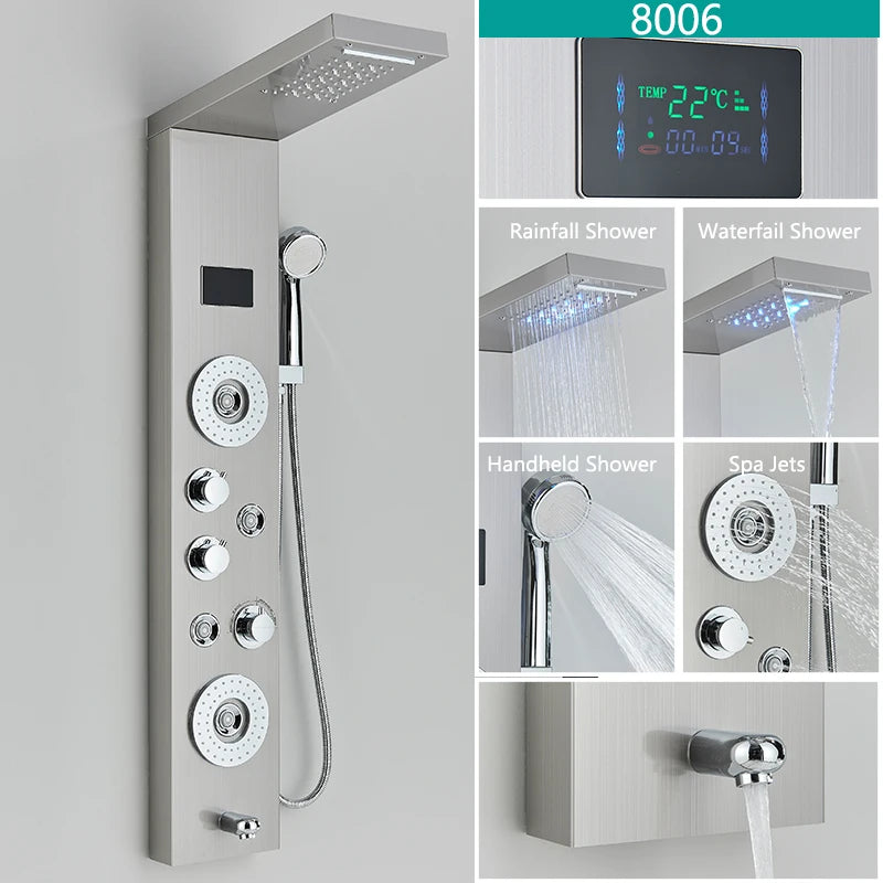 LED Light Bathroom Shower Faucet Set - Rainfall Shower Panel System wi ...