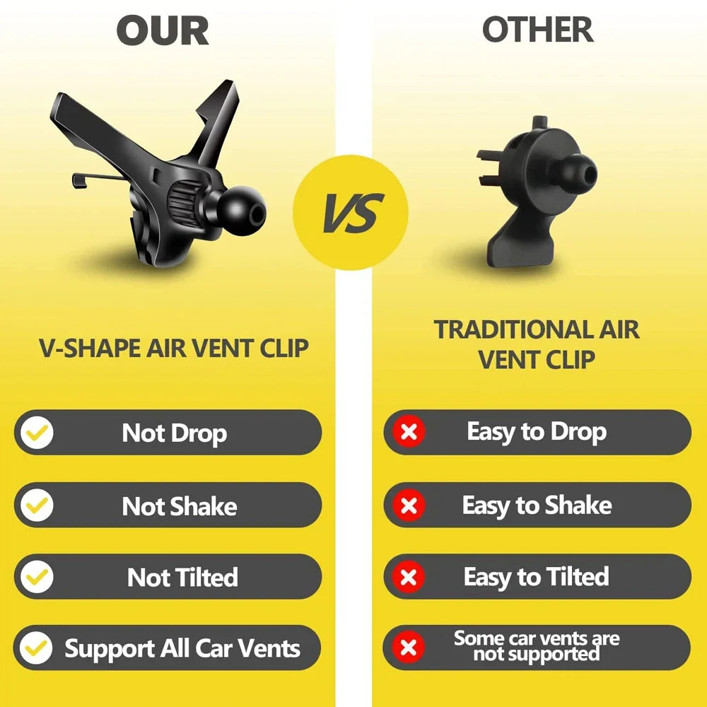 17mm Ball-Head Car Air Vent Clip — Universal Air Outlet Phone Holder Hook Clamp for Mobile & GPS