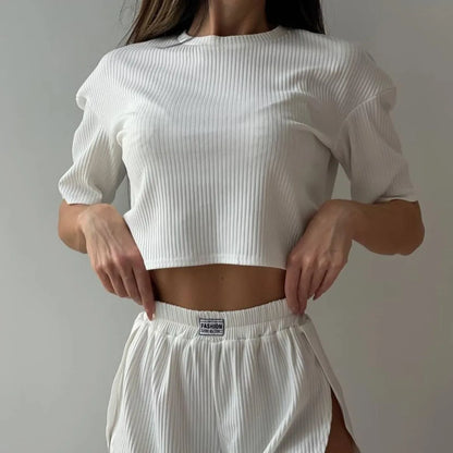 Women's Two-Piece Pajamas Set – Comfortable Sexy Short Sleeve Top and Shorts Homewear