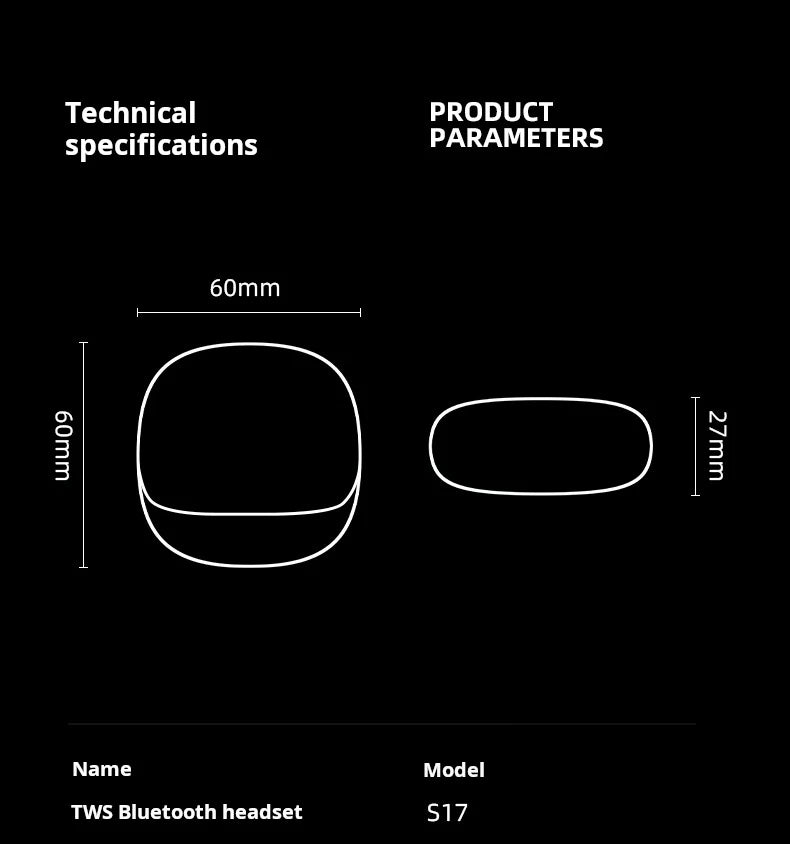 SONY S17 Bluetooth Headset – In-Ear Wireless Sport Earphones, HiFi Stereo, Waterproof TWS Earbuds with Built-in Mic