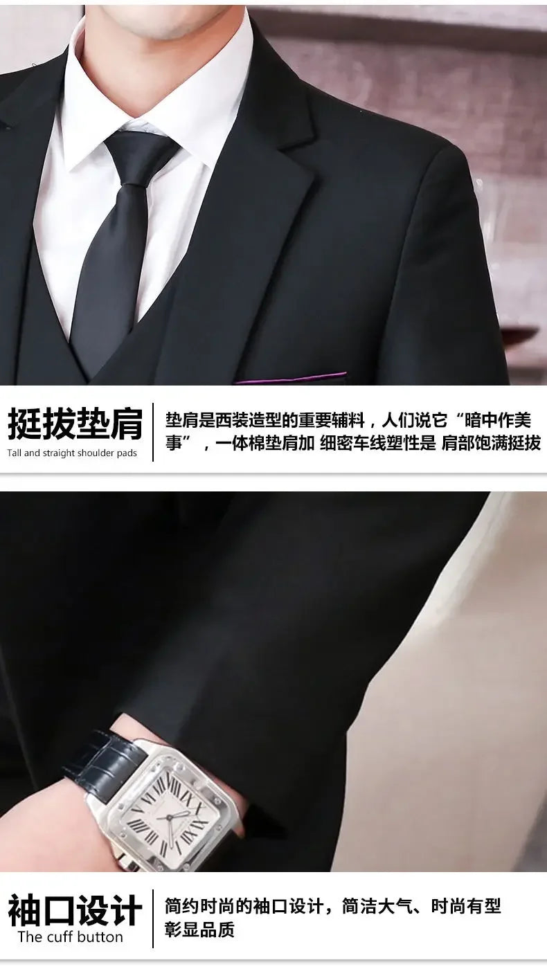 Men’s 3-Piece Suit 6XL — Blazer, Vest & Trousers, Italian Style Fashion Business Wedding Formal Gentleman Dress