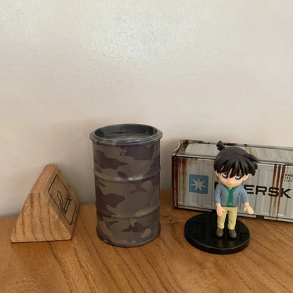 Iron Mini Oil Drum Model – Chemistry Car Desktop Decoration & Storage Box War Games Scene Toy for Boys