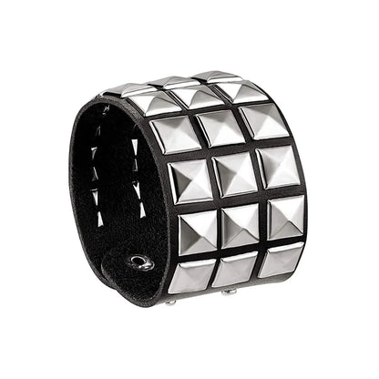 New Punk Fashion Black Leather Cuff Bracelet for Men & Women - Rivets Stud Charm Wristband Bangle, Gothic Jewelry 2024