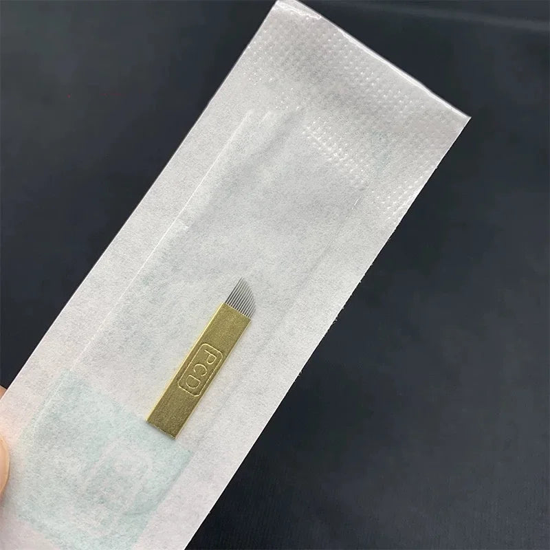 Golden Tebori 3D Tattoo Pen – 40PCS 12PCD Microblading Needles for Professional Eyebrow Permanent Makeup