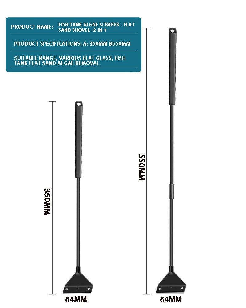 Fish Tank Cleaning Tool – Dual-Use Glass Algae Scraper for Sand & Algae Removal, 5 Blades Aquarium Cleaner