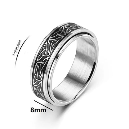 Punk Viking Script Stainless Steel Fidget Ring – Rotating Spinner for Men, Stress & Anxiety Relief Rock Band Jewelry