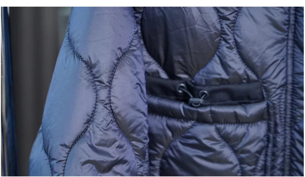 2024 ETJ Quilted Women's Coat – Beige Drawstring High Neck Jacket with Ties & Pockets